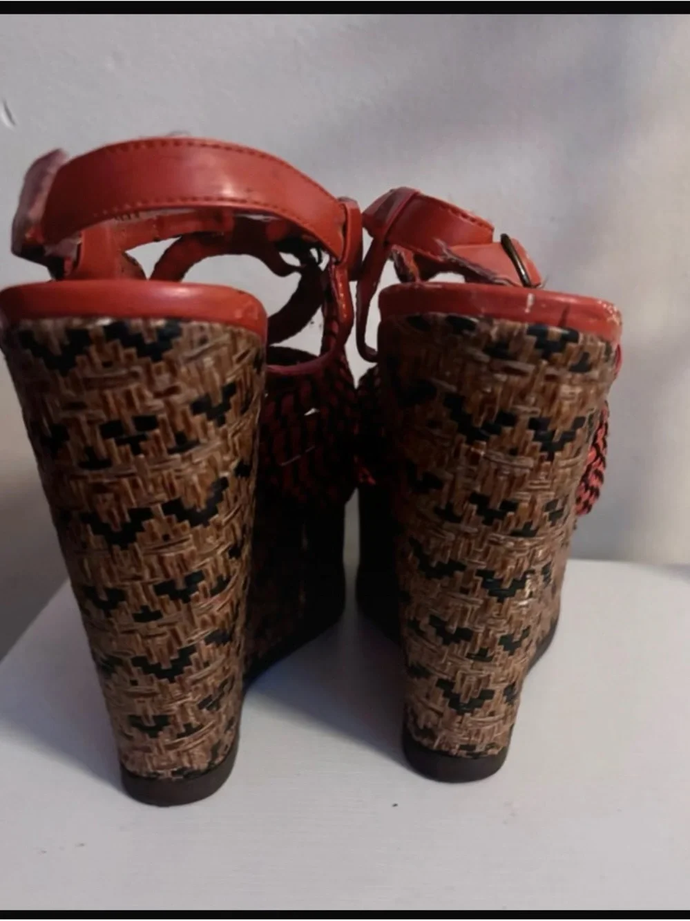 Mossimo Supply Co. Orange Braided Wedge Sandals with Patterned Platform